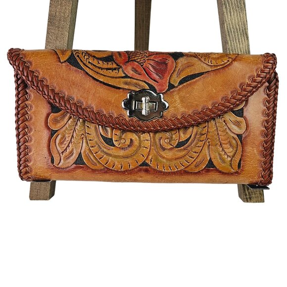 Unbranded Handbags - Vintage 1970's Tooled Leather Wallet Clutch